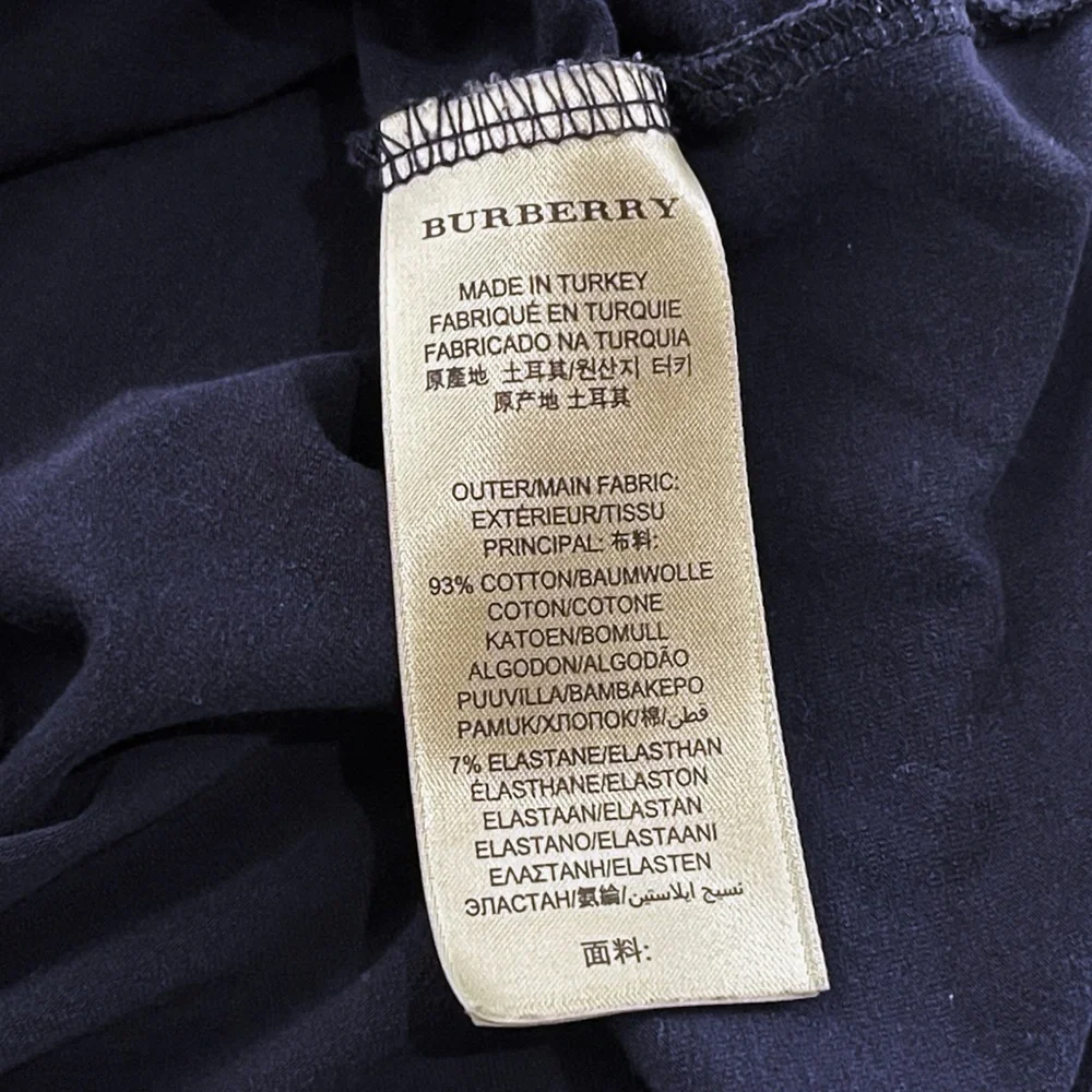 Burberry Brit Navy Blue Cotton Short Sleeve Nova Check Cuff T-Shirt Tee Size XS - Picture 10 of 10